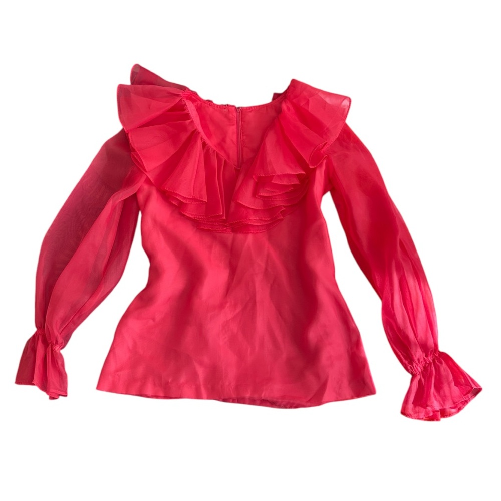 Stunning 80s vintage ruffle organza blouse in pink